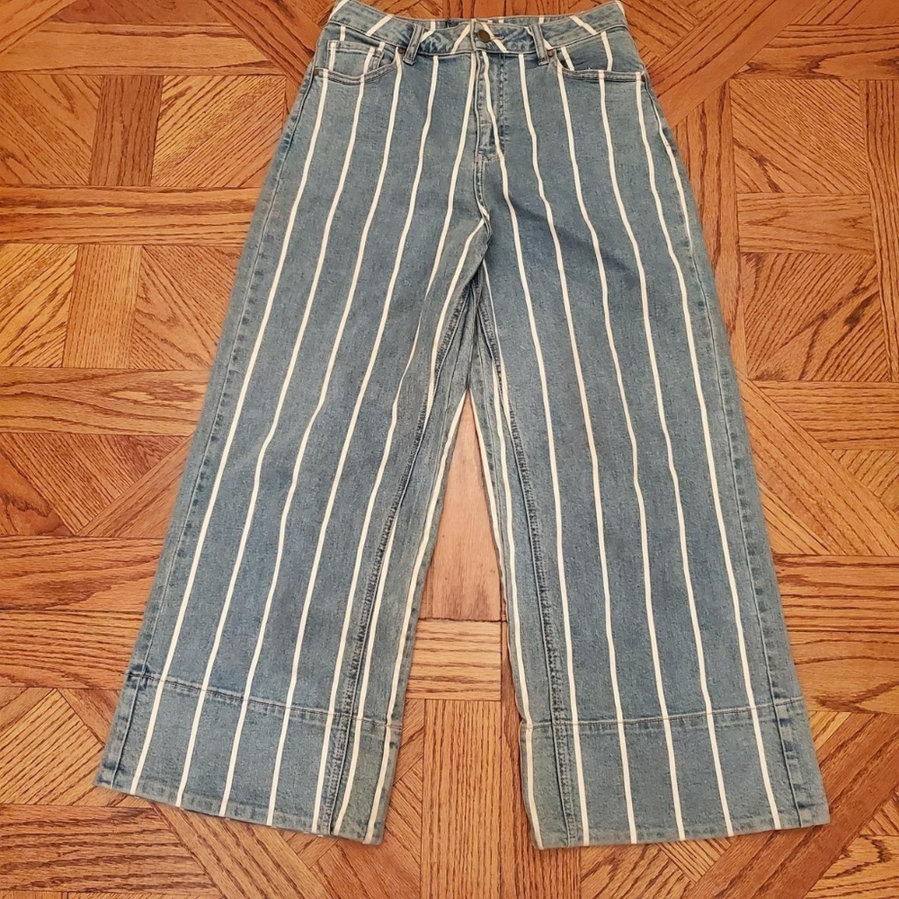 Disclosed Wide Leg Striped Denim Jeans